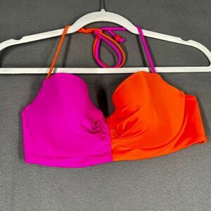 Victorias secret 34C Halter bikini top color block pink orange
